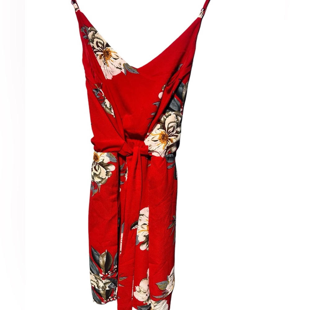 Adorable Red Floral Mini Dress W/Tie Back  at Waist Size Medium - Picture 6 of 12